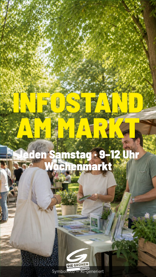 Beispiel-Sharepic Story Infostand am Markt mit Logo, Foto-Hintergrund, Schlagzeile und wöchentlichen Termin-Details
